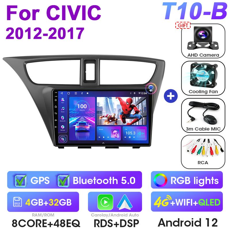 2 Din Android 12 Car Radio For Honda CIVIC Hatchback 2012 -2017 Multimedia Video Player GPS 4G Carplay Auto Stereo RDS Head Unit