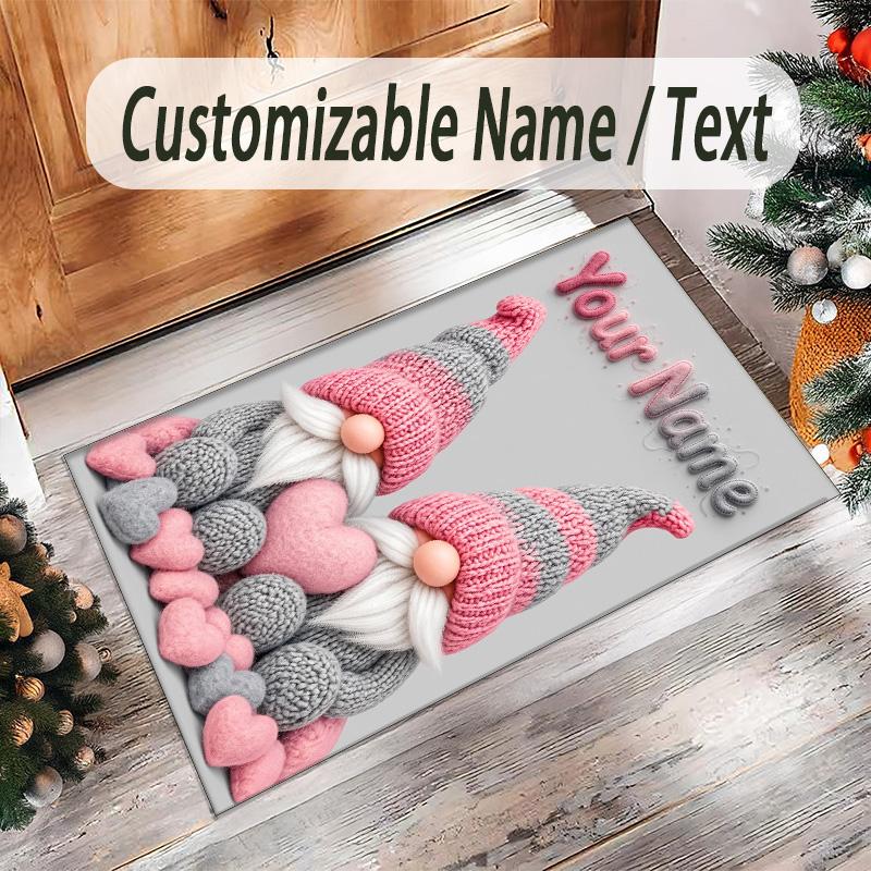 Gnome Theme Crystal Velvet Rug Personalized Custom Name Text Soft Floor Mat Home Decor