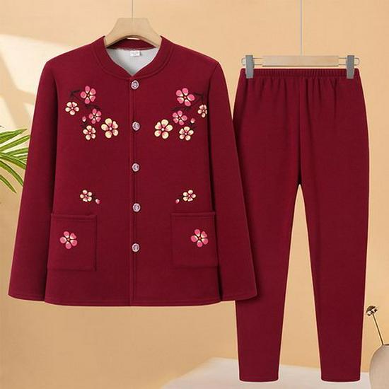 Gemütliches Zweiteiler-Set aus Samt: Strickjacke & Hose für Frauen mittleren Alters & Senioren – Lockere, bequeme Homewear für Oma