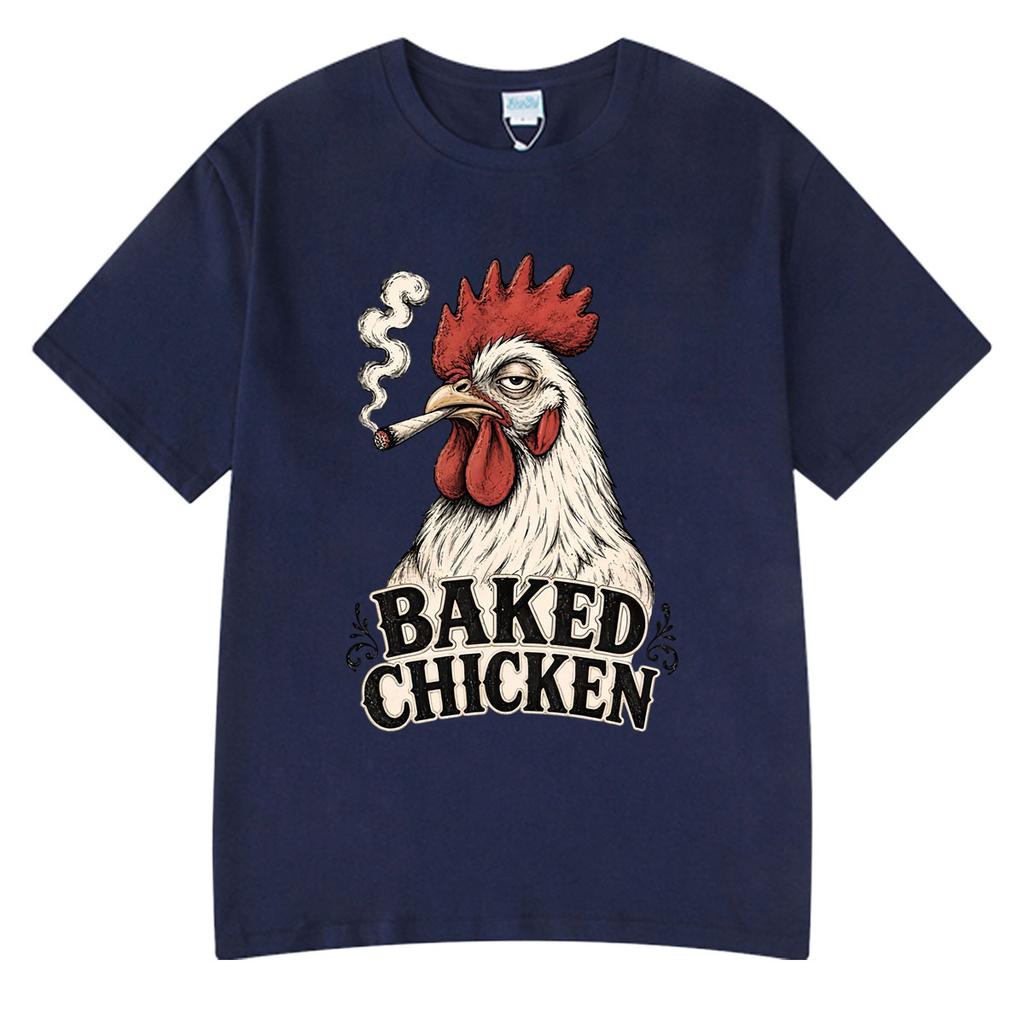 Baked Chicken Smoking Funny Meme Graphic T Shirts Unisex Unisex Cotton Tee Tops Fashion Oversized Short Sleeve Tshirt Streetwears