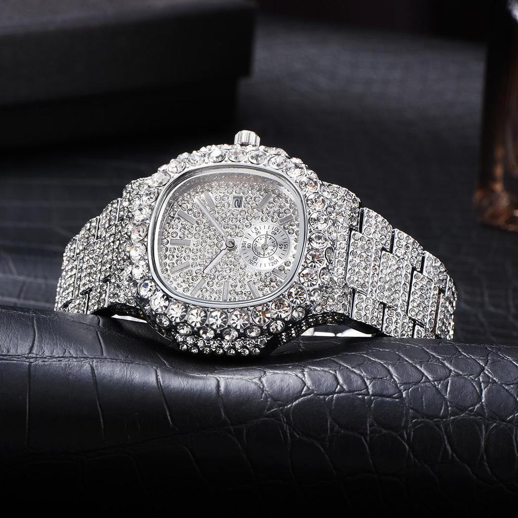 Fashion Iced Out Watches Men Luxury Full Diamond Automatic Date Clock Steel Waterproof Watch Male