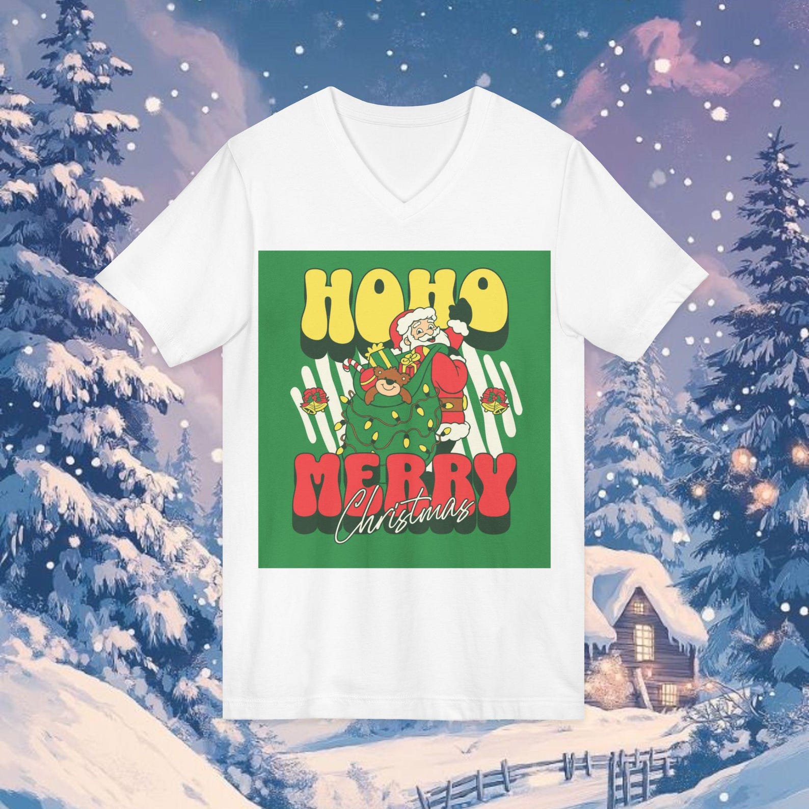 Ho Ho Ho Santa Christmas Tee | Merry Christmas V-Neck Shirt S