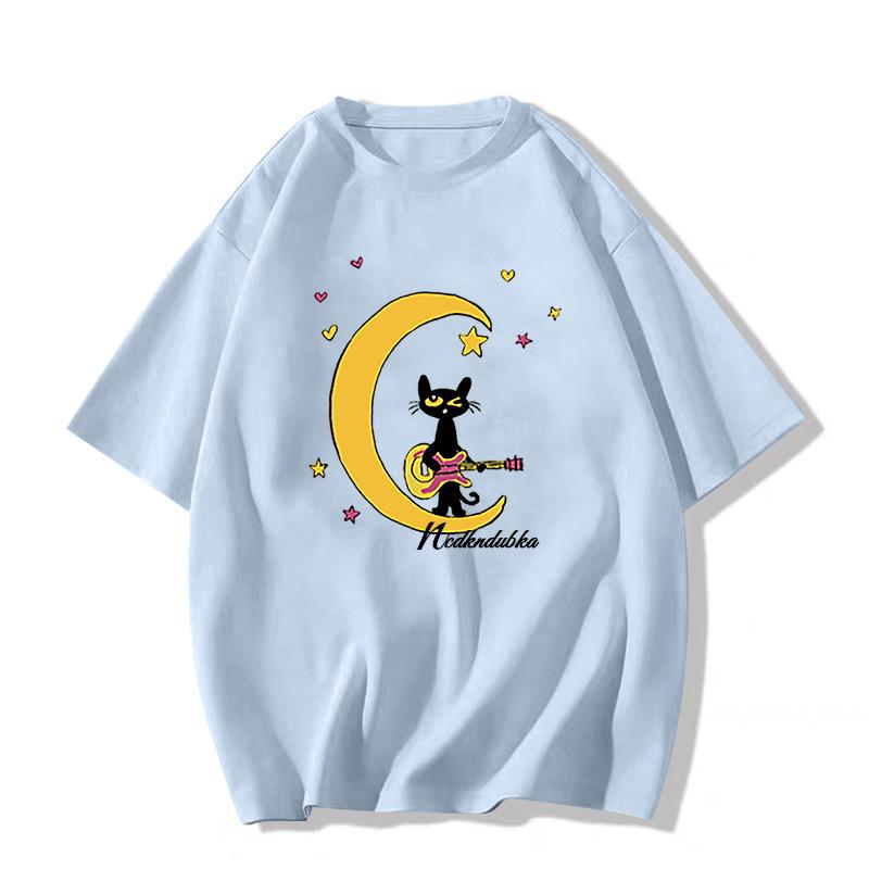 Summer 2025 Women's Loose White Cotton Short Sleeve T-shirt with Unique American Design