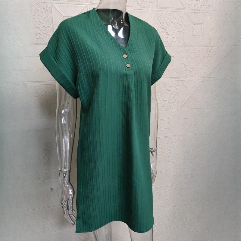 Moda damă vară primăvară culoare uni imprimeu mâneci scurte cu decolteu în V talie înaltă rochii casual