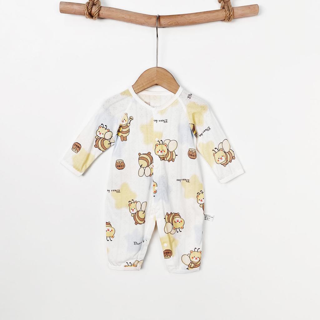 Baby Langarm-Bodysuit aus Bambusfaser: 3-24 Monate, Atmungsaktiver Druckknopf im Schritt, Nahtlos für den Sommer