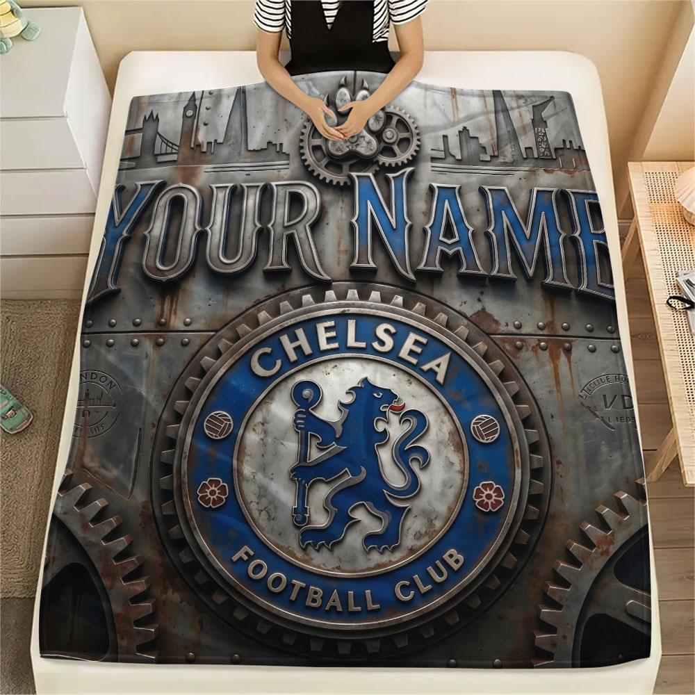 Custom Name,Chelsea FC Printed Flannel Blanket, soft throw for bedroom sofa, washable, Christmas present, great gift.