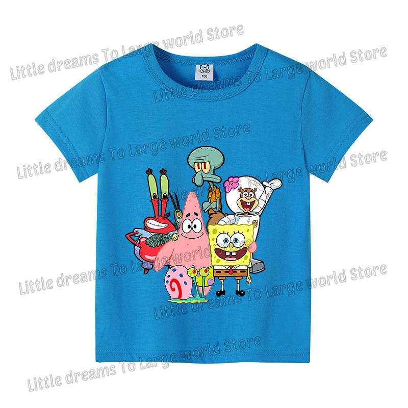 SpongeBobs Cartoon Tshirt for Children Cotton Soft Tee Boys Girls Tops Colorful Clothing Anime Printed Clothes Birthday Gift