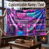 City Cyberpunk Theme Throw Blanket Custom Name Text Personalized Blanket Soft Cozy Blanket for Home Sofa Bed
