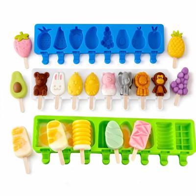8 Cavity Cartoon Popsicle Silicone Mold Cute Animal Fruit Ice Cream Mould for DIY Homemade Popsicle Reusable Kitchen Gadget 6