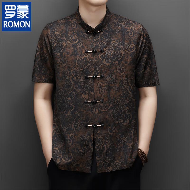 Romon Men s Chinese Style Short-Sleeve Tang Suit Shirt 175