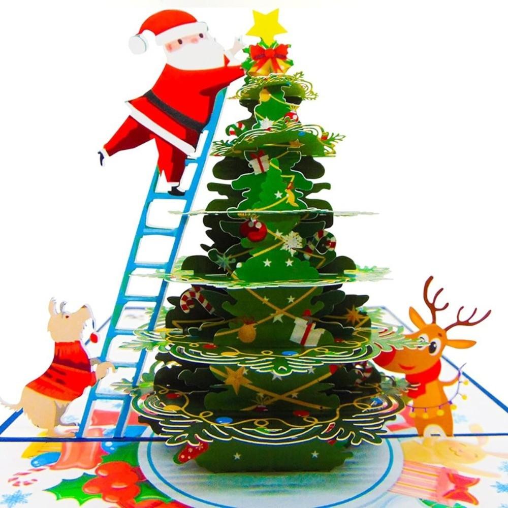 Handmade Christmas Tree Display Card Lightweight Santa Claus Card 3D Pop-up Greeting Card Holiday
