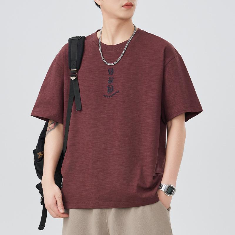 Nejnovější letní těžké tričko s krátkým rukávem pro muže, volný střih, kulatý výstřih, tričko s pětičtvrtečním rukávem, univerzální pro každodenní nošení