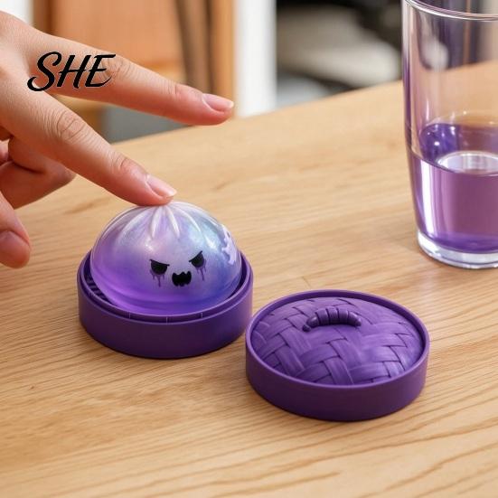 Cute Dumpling Squeeze Toy Ghost Stress Ball with Steamer, Maltose Slow Rising Toy, Creative Halloween Desk Decor Fidget Sensory for Anxiety Relief And