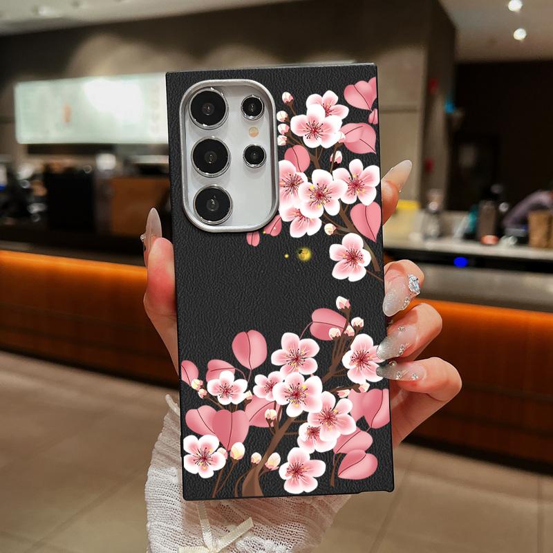Color Floral Print Matte Leather Texture Phone Case For Samsung S25 S24 FE S23 Ultra S22 S21 A16 A56 A36 A15 A55 A35 Soft Slim TPU Shockproof  Cover