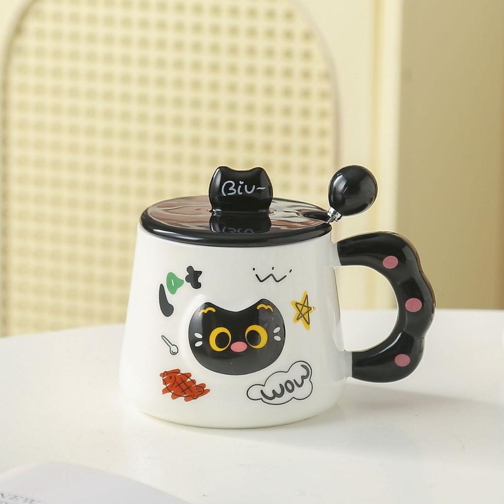 Cute Cartoon Cat Ceramic Mugs with LIDS Couple Water Cups  High Appearance Level Souvenirs  Birthday Gifts Breakfast Cups
