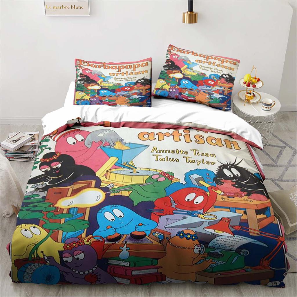 Uroczy zestaw pościeli Les Barbapapa z kreskówek Miękka poszewka na kołdrę Dorosły Dzieci Sypialnia Pojedynczy Podwójny King Size Łóżko Poszewka na kołdrę Poszewka na poduszkę