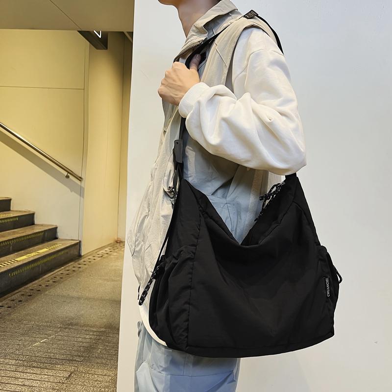 Повседневная нейлоновая сумка через плечо для мужчин и женщин чёрный — фото 5