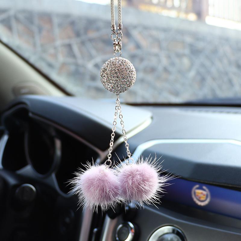 Pendentif créatif en forme de cœur pêche pour rétroviseur, boule de cristal et de diamant, style pompon, décoration de voiture