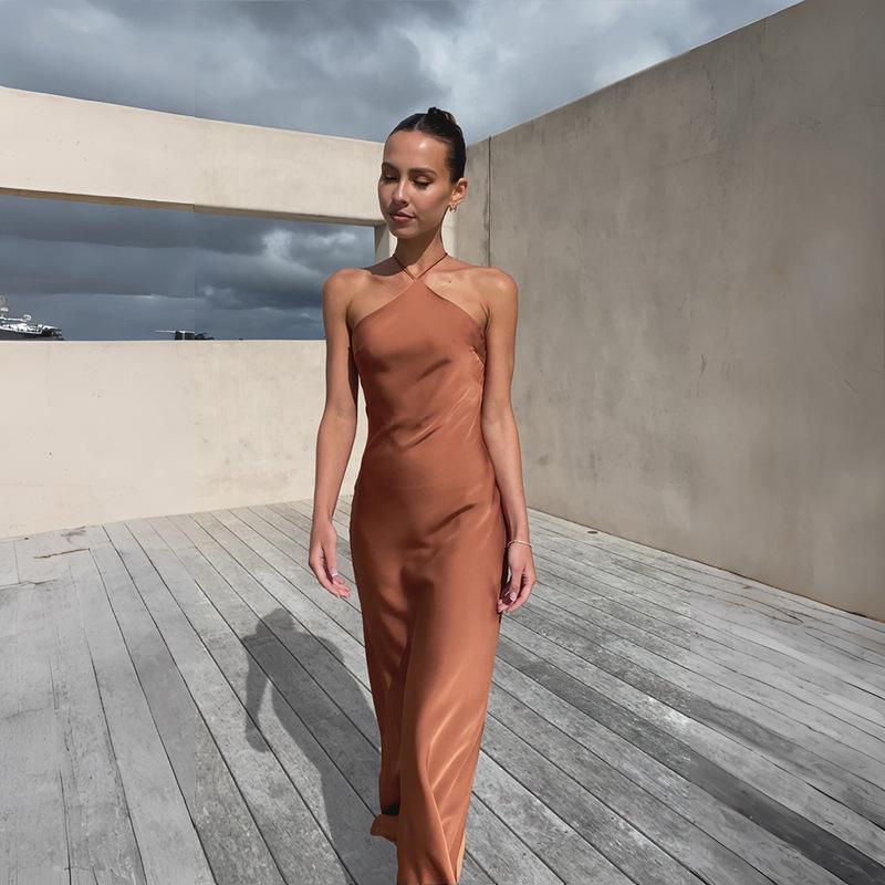 2024 Spring/Summer Sexy Solid Color Sleeveless Backless Slim Dress for Women