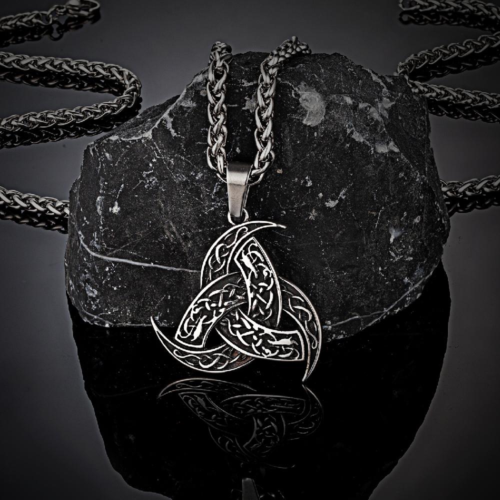 Men s Celtics Knot Trinity Pendant Necklace - Stainless Steel Norse Slavic Icelandic Viking Amulet Jewelry Vintage Gift 60cm