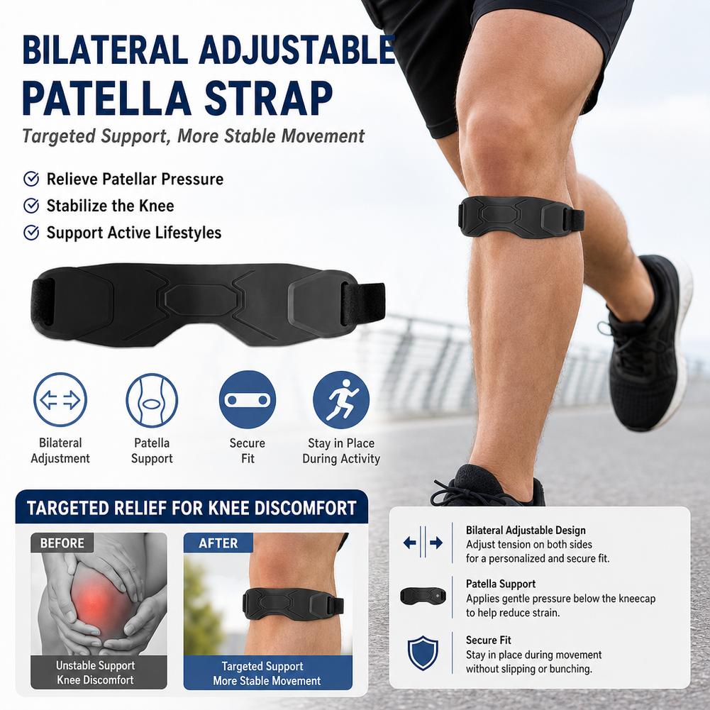 1 Pair Adjustable Patella Knee Strap Silicone Support Band for Pain Relief Breathable Sports Knee Brace for Running/Basketball/Fitness