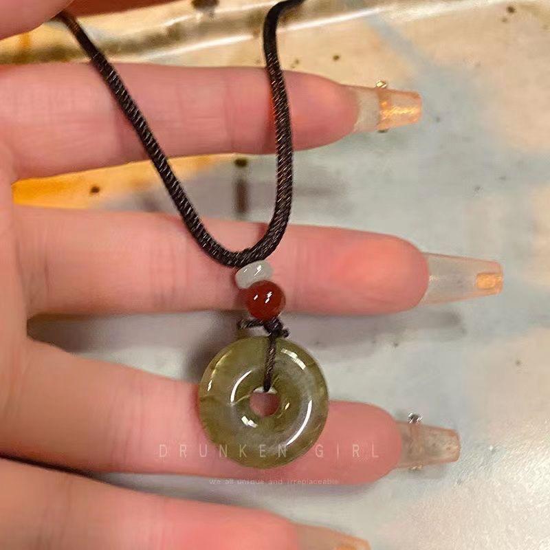 Trendy Woven Jade Safety Buckle Necklace for Students & Couples