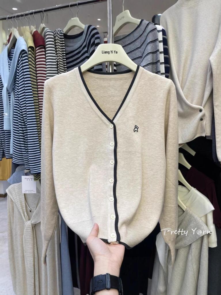 Niedriger Strickcardigan mit langen Ärmeln im koreanischen Stil für Damen, bestickt mit Schafen