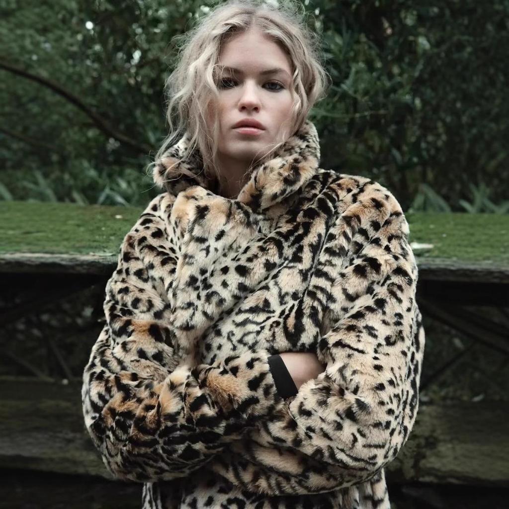 2024 Fall/Winter Faux Fur Leopard Print Mid-Length Coat