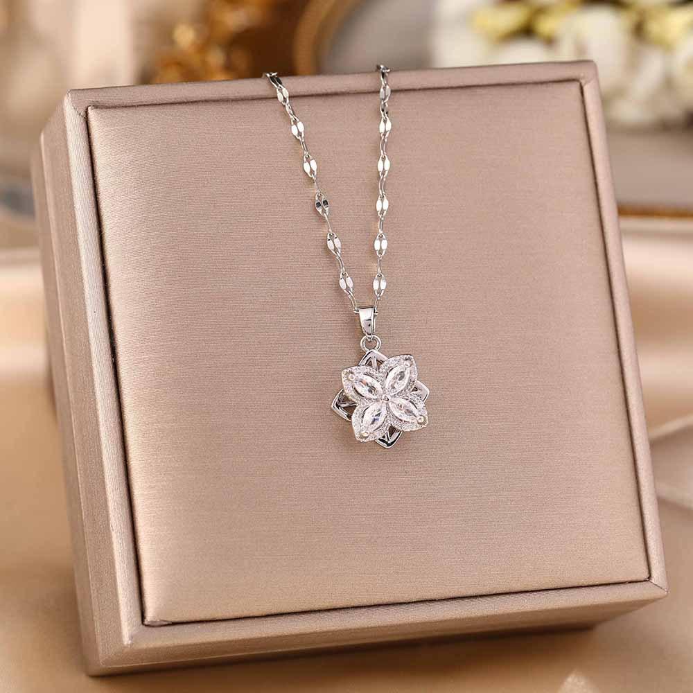 Rotatable Sunflower Pendant Necklace U Geometric Titanium Steel Light Luxury