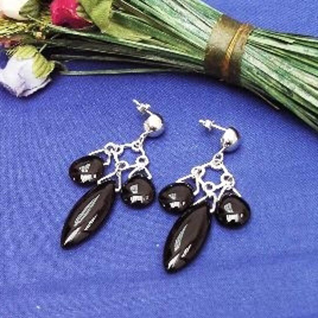 Les Trésors De Lily [B9546] - Silver 'Obao' Onyx Earrings