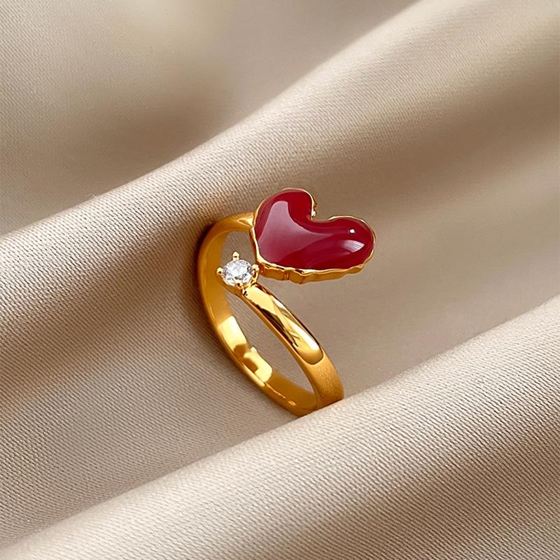 Gold-Plated Zircon Heart Open Ring: Elegant High-End Fashion Jewelry
