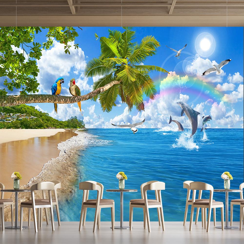 Beautiful Beach Mural Large Sea View Wall Murals Underwater Ocean Wallpaper Living Room Bedroom Palm Tree Murals