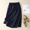 Spódnica Bawełniano-Lniana A-Line z Wysokim Stanem Damska Design Sensation Skirt Retro Jednolity Kolor Wzór do Pracy Lato