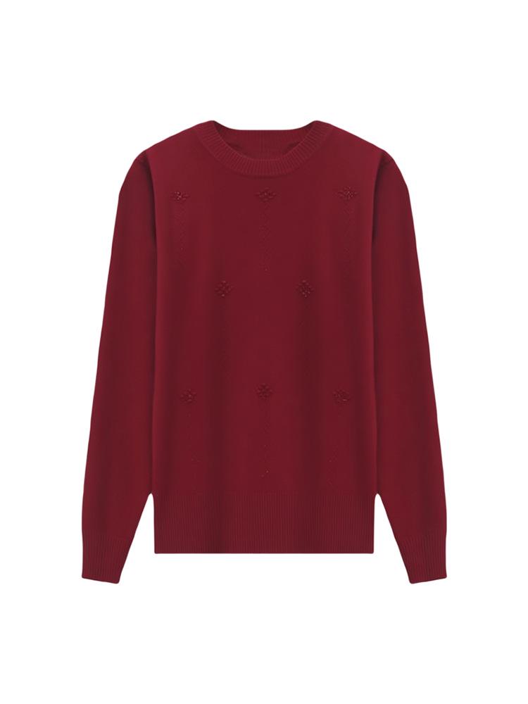 Midlife & Senior Fall Style Round Neck Long Sleeve Loose Fit Versatile Knit Sweater Top