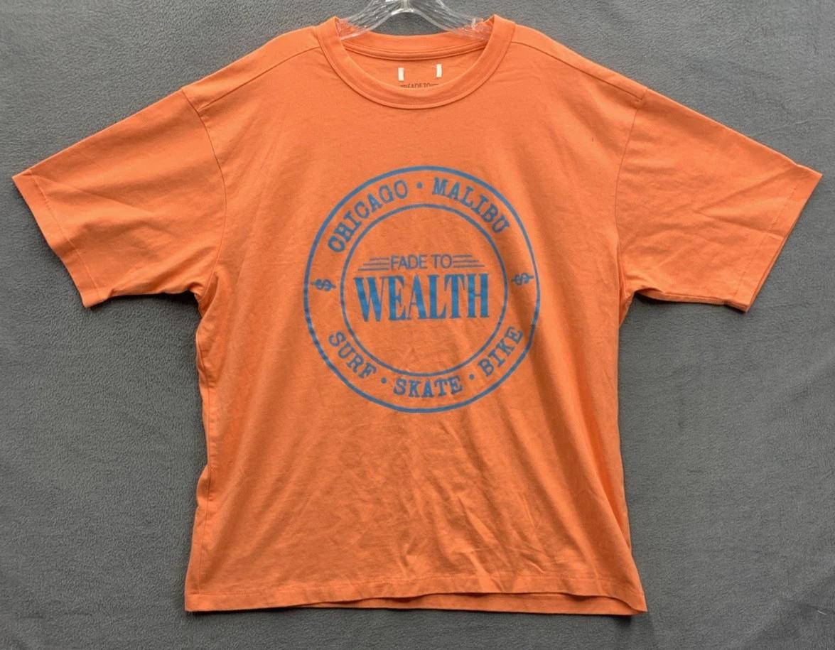 

Fade To Wealth Graphic Tee T-Shirt Men Size XL Orange Crew Neck Surf Skate Bike M