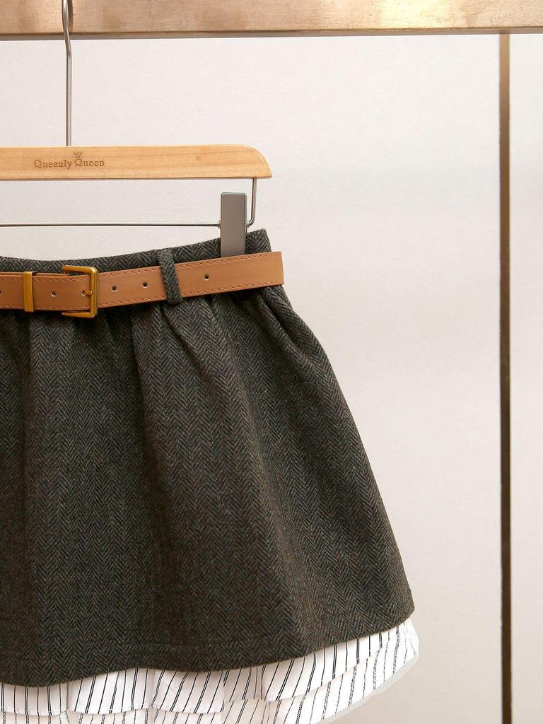 Autumn/Winter French Retro A-Line High-Waist Patchwork Skirt