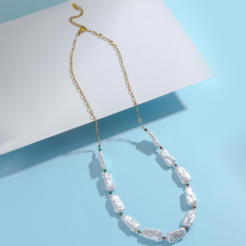 Pearl Necklace Simple Personality Women's Stainless Steel Necklace Retro Baroque Pearl Explosive Hand