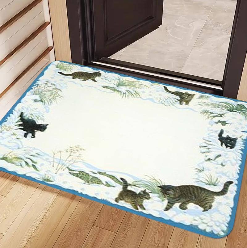 

Cat Border Printed Carpet Simple and Cute Cat Carpet Living Room Bedroom Rustic Style Decoration Carpet 40cm x 60cm