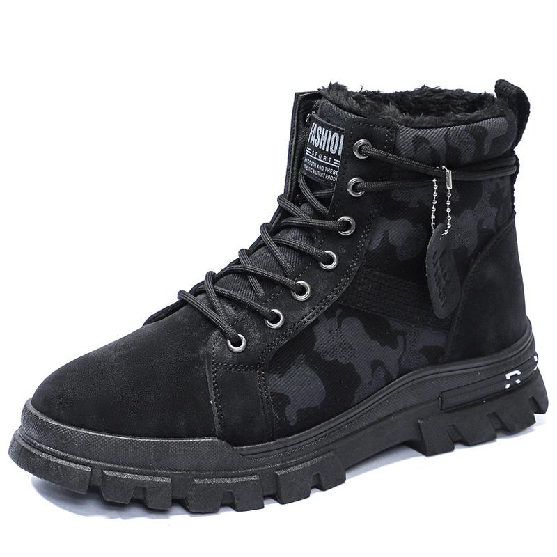 2025 winter new velvet warm Martin boots men's high-top thick-soled tooling boots trendy British style men's shoes