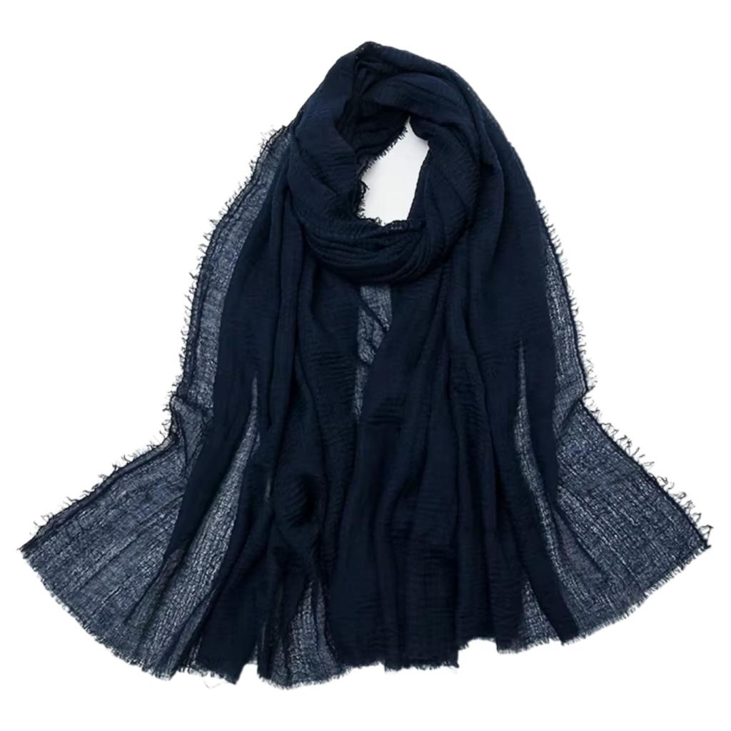 Women' Ink Blue Scarf 180x85 - Elegant, Smooth and Light Shawl in a Deep Color