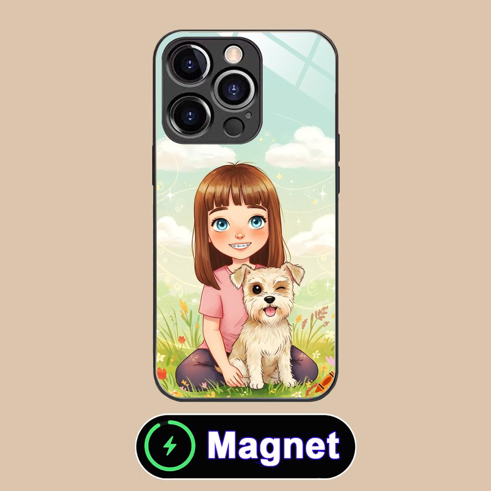 Girl Dog Puppy Glass MagSafe Mobile Phone Case for iPhone 17 16 15 14 13 12 11 Air Pro Max Plus Mini Colorful Cover