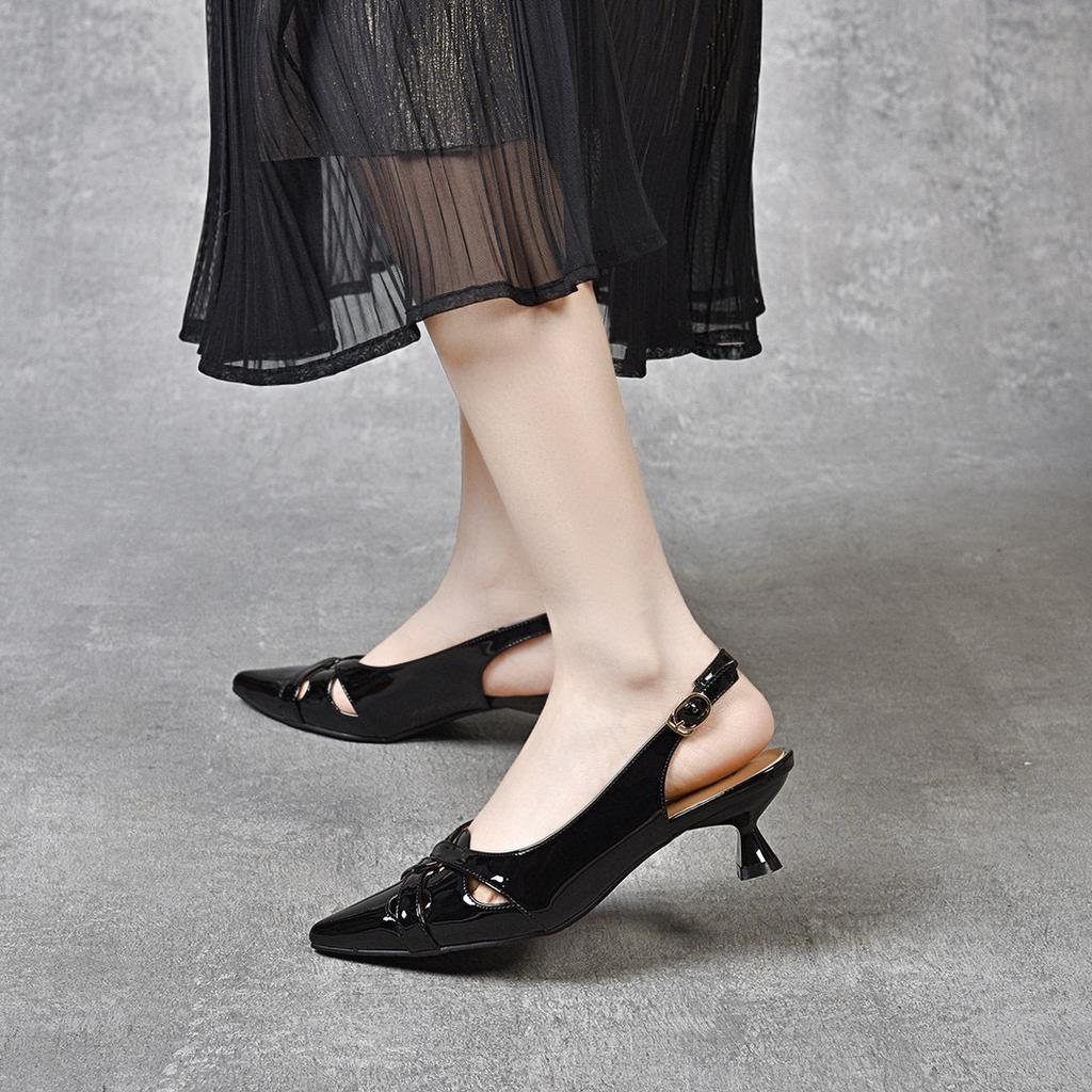 Pointed Stiletto Sandals Women's Summer Small Fresh Woven Hollow Sandals Bag Head Empty Cat Heel Shoes