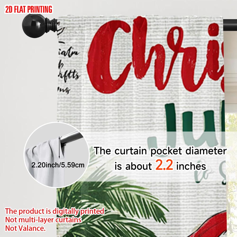 2pcs   plane printing Popular Curtain Panels Surfing Santa_ Palm Trees Versatile Polyester (without rod) Holiday Perfect for