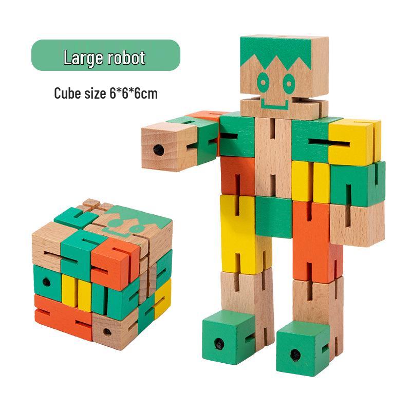 Children's Wooden Magic Cube Deformable Robot Puzzle – Educational and Brain-Teasing Toy
