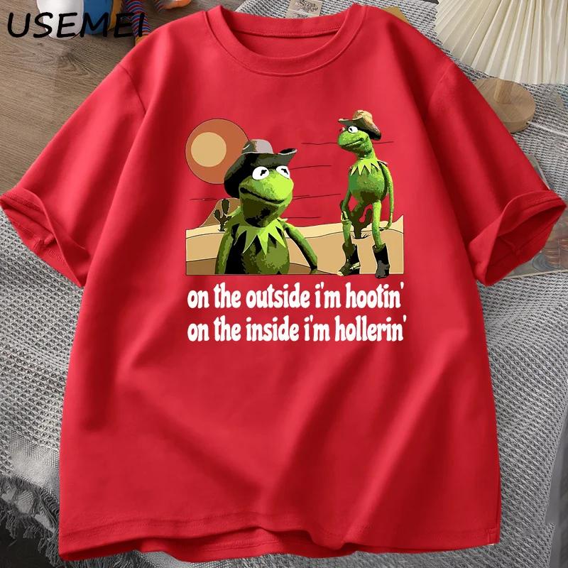 On The Outside I'm Hootin Frog T-shirt Funny Meme T Shirts O Neck Graphic T Shirts Men Clothes Harajuku Short Sleeve Casual Tops