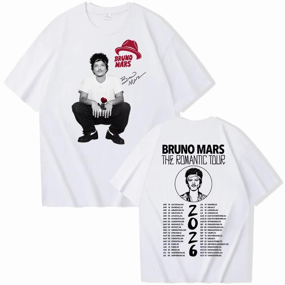 Bruno Mars The Romantic Tour 2026 Merch Bavlněné Tištěné Módní Tričko Muž Žena Harajuku Krátký Rukáv Kulatý Výstřih Ležérní Pánské Tričko
