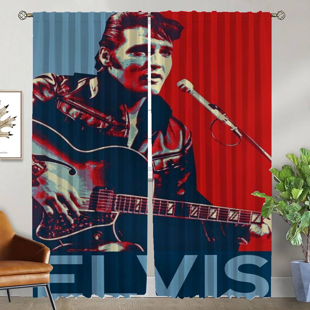 Perdele de Bucătărie E-Elvis pentru Cameră Perdele Moderne pentru Living 2 Bucăți Jaluzele Partiție Decorațiune Halloween Perdea Opacă