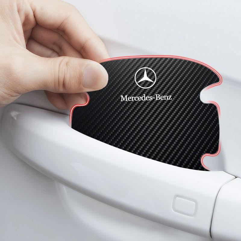 4Pcs Carbon Fiber Car Door Handle Protection Emblem Sticker For Mercedes Benz AMG W212 W205 W246 W177 W176 W213 GLC GLE GLS ML Welcome Laser