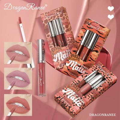 Leopardenmuster Dreier-Lipgloss-Set Matte Matte Lip Matte Lip Gloss Lippenstift, der nicht leicht an der Tasse klebt Langanhaltende Farbe
