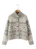 Women's Retro Color-Block Jacquard Knit Cardigan for Autumn/Winter
